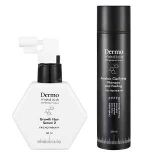Dermomedica – kuracja oczyszczająca i stymulująca porost (szampon i peeling 200 ml serum 60 ml).jpg